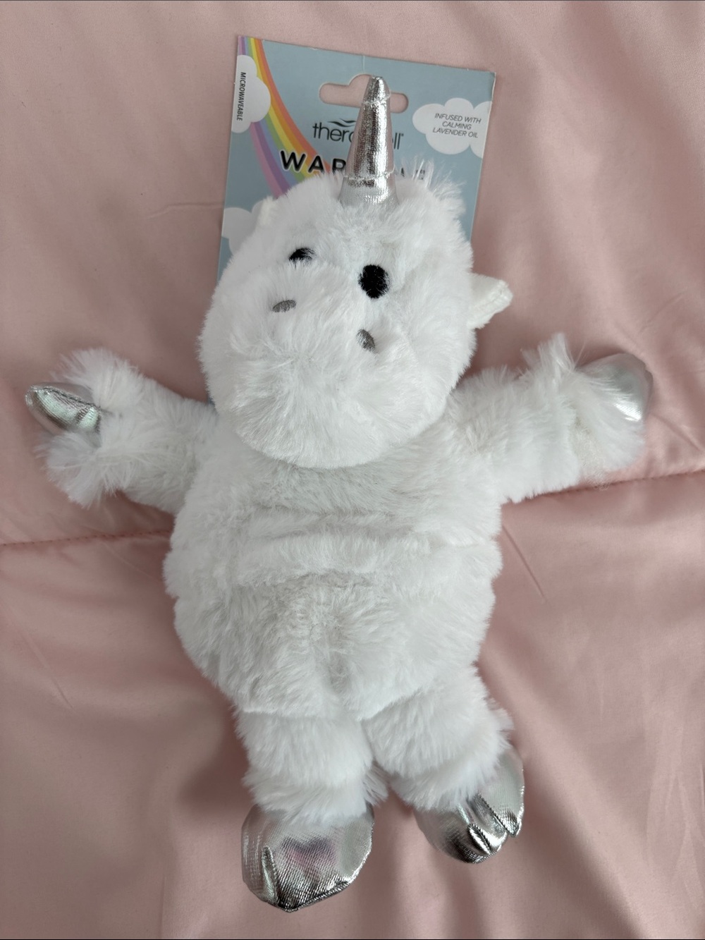 NEW Therapeutic Warm Plush White Unicorn Toy - Silver Accents